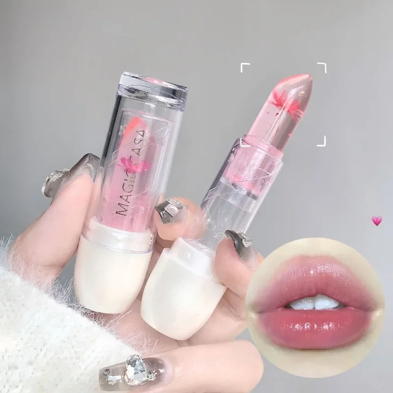 Heallor Transparent Jelly Dried Flower Lipsticks Warm Colour Changing Lipstick Moisturising Nutritious Lip Balm Makeup Moisture