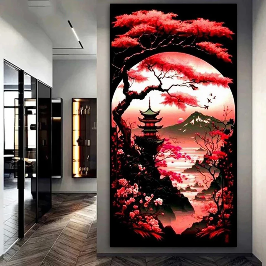 Big Size Diamond Painting Complete Kits Temples And Pavilions Scenery Diy Full Mosaic Embroidery Landscape Picture Wall Decor