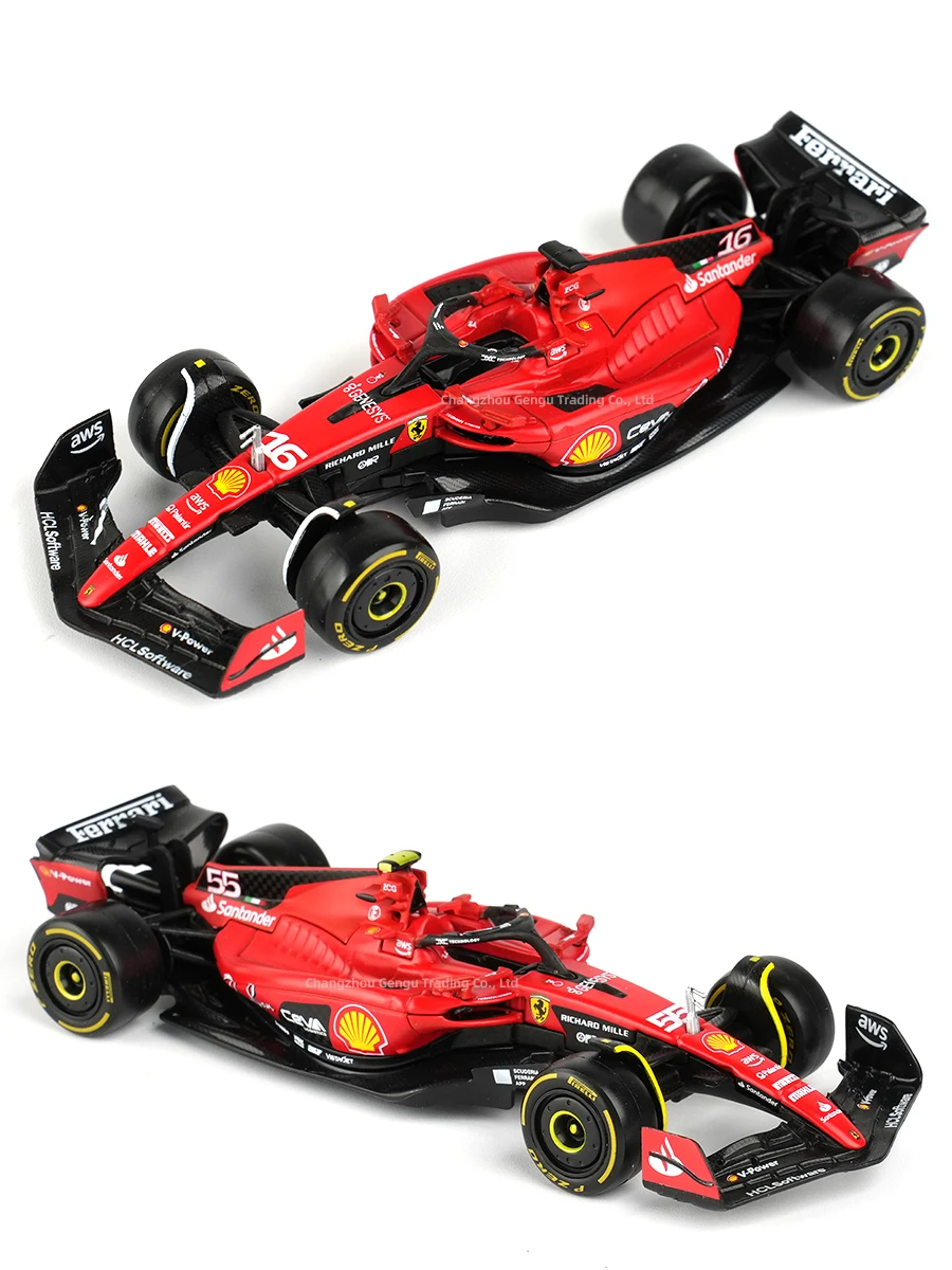 Bburago 1:43 2023 Ferrari SF23 #16 #55 F1 mobil balap Formula statis simulasi Diecast Model Aloi