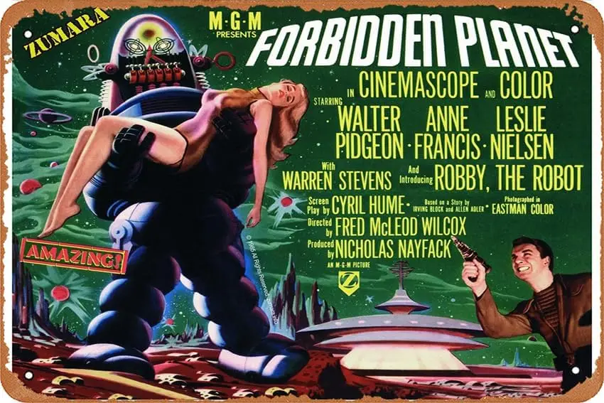 Póster de película de ciencia ficción Forbidden Planet 2, decoración artística de pared para el hogar, letrero de estaño de Metal Retro