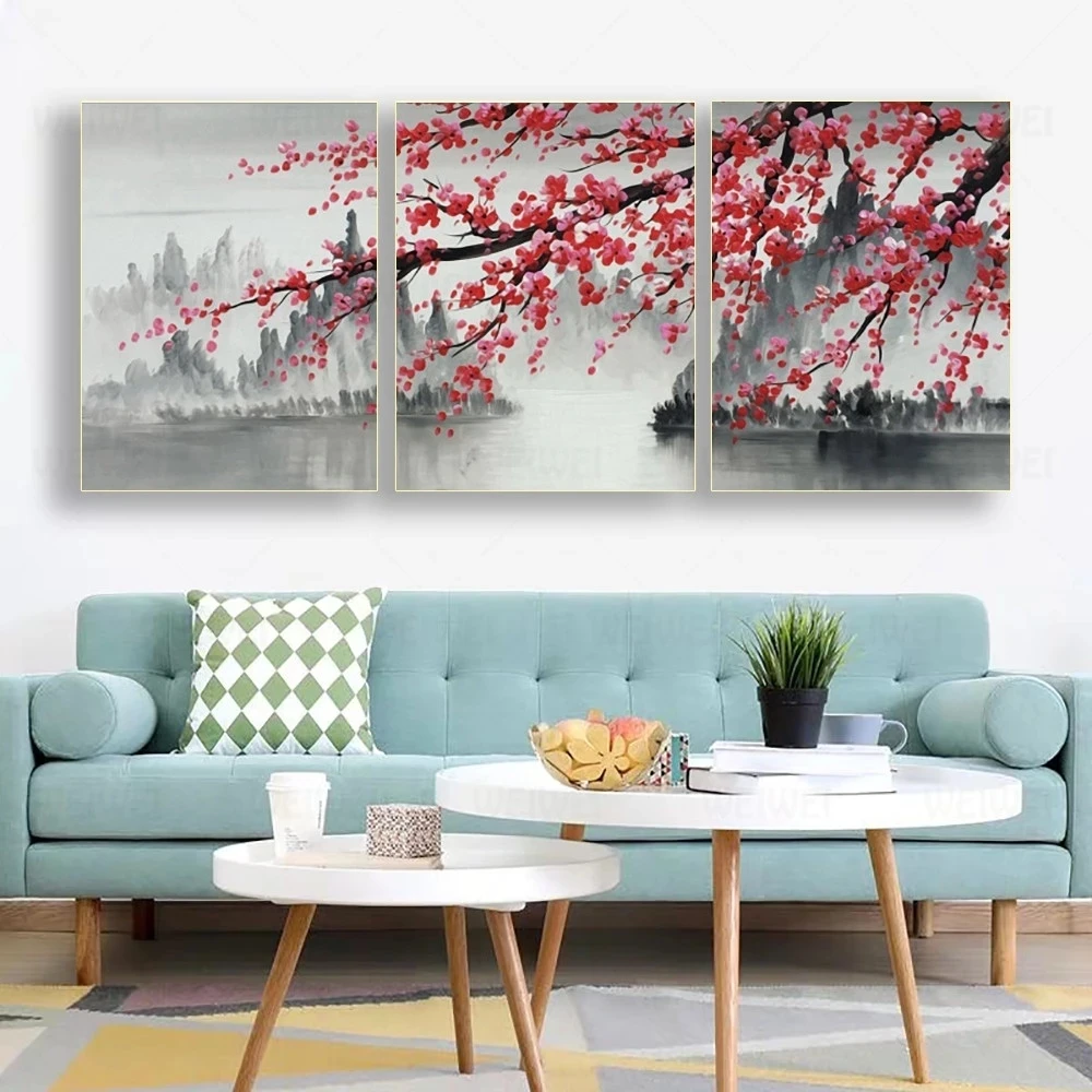 Modern Big Size Flowers Canvas Painting Abstract Dropshipping Plants Plum Blossom Wall Art Grey red Prints Home Decor Posters