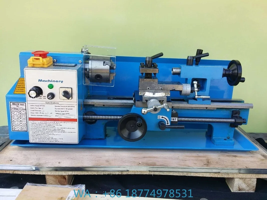 7x14inch Light Duty Manual Bench Metal Lathe SP2102 20mm Bore Mini Torno Lathe Equipped with 3 Jaw Chuck