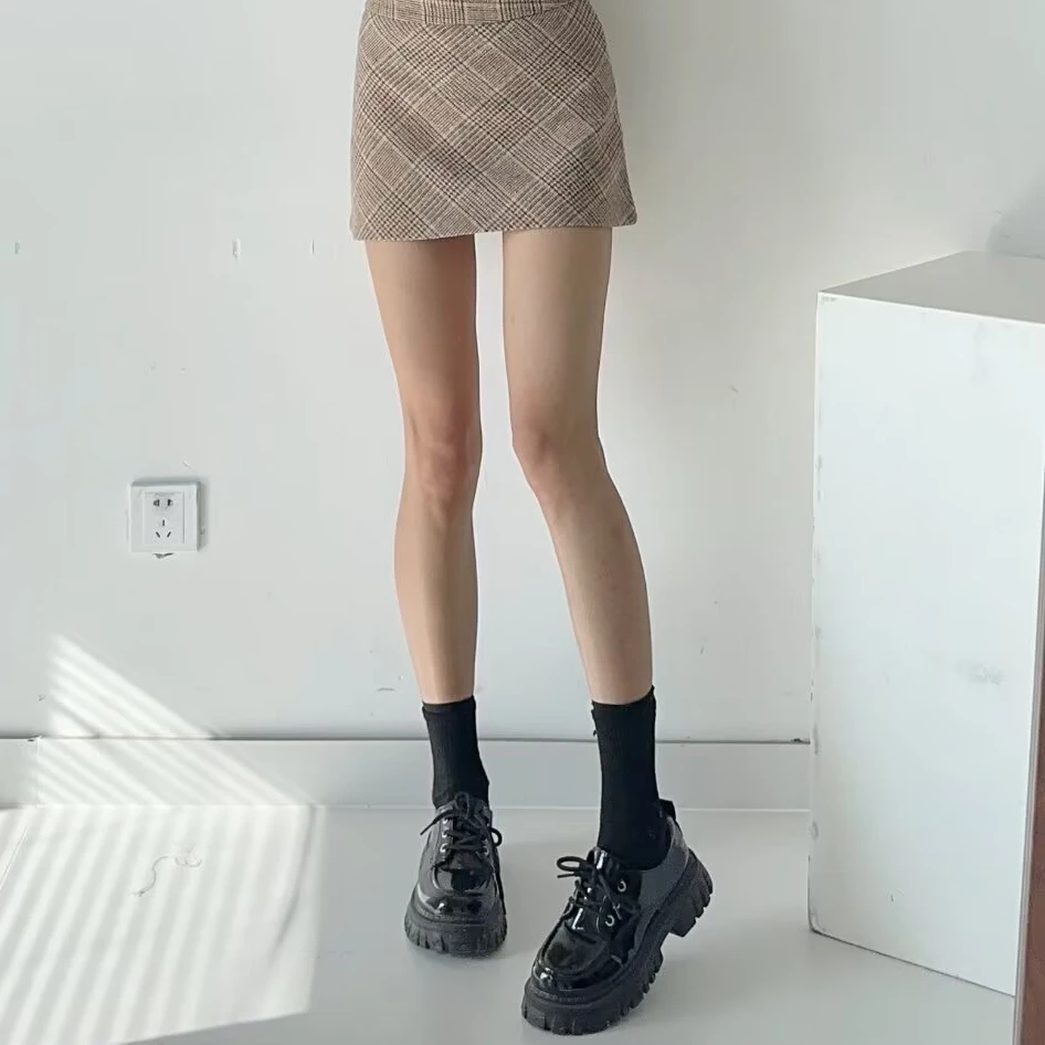 

High Waist A-Line Skirt Women's Cheered Woolen Wrap around ort Skirt Street Sle Retro American Vintage Long Legged