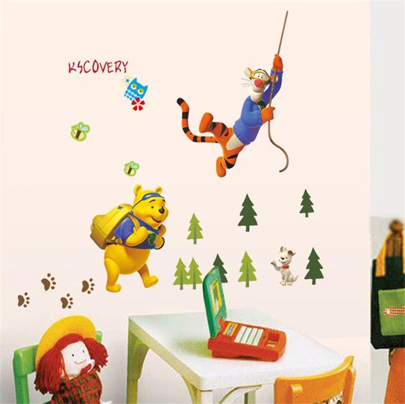 Cartoon Winnie The Pooh Bear Wall Sticker For Kids Room Living Room Bedroom Wall Decoration Kids Gift Door Sticker