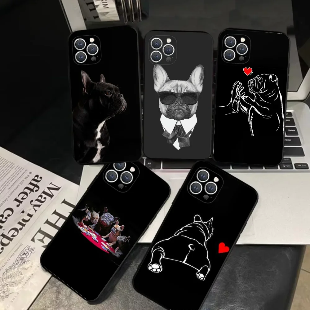 

French Bulldog Phone Case For iPhone 16,15,14,13,12,11,Pro,X,XS,Max,XR,Plus,Mini Soft Black Cover