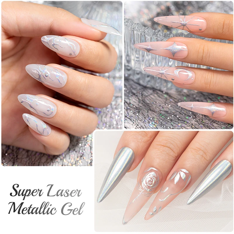 BOZLIN 5ml Super Laser Metallic Painting Gel Nail Polish Chrome Holographics Mirror Metal Effect Draw Flower Holos Nail Gel