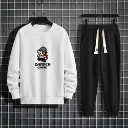 Spring and Autumn Men's Set Fashion Printed Round Neck Long Sleeve Loose Sports Shirt with Casual Sports Pants Two Piece Set