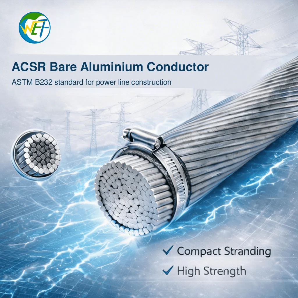 ACSR High Strength Aluminum Stranded Wire Steel Reinforced Bare Conductor ASTM B232 IEC 61089 High Voltage Overhead Transmission