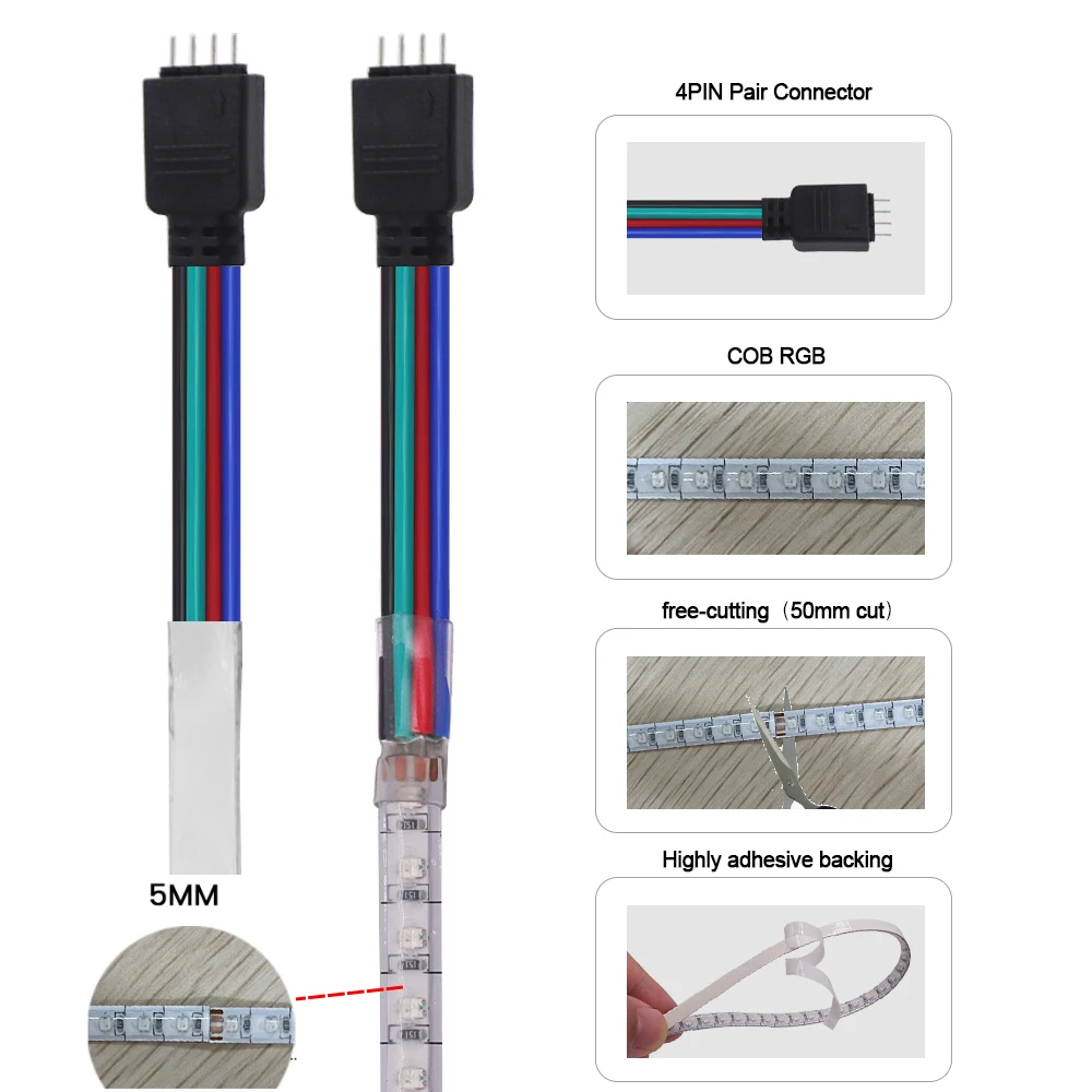 Tira de luces LED COB RGB para decoración de habitación, cinta Flexible de luz de fondo de TV, 5V, USB, WIFI, Bluetooth, Control por aplicación,