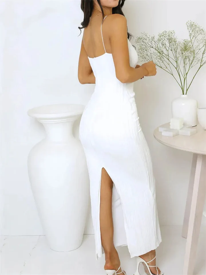 Vestido Largo Sexy para Mujer con Fruncido, Sin Mangas, Entallado, Liso, de Verano para Fiesta con Abertura en la Espalda, Outfit de Club para Mujer 5