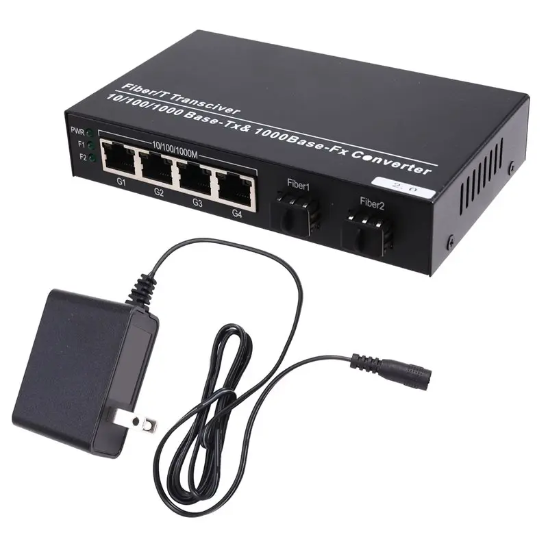 

Оптоволоконный коммутатор, 2 порта SFP на 4 гигабитных медиаконвертера RJ45, 10/100/1000 м для быстрой подключения, США PLUG-A86G