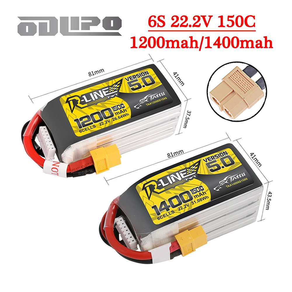 

TATTU R-LINE 5.0 22.2V 1200mAh/1400mAh 150C LiPo Battery For RC Helicopter Quadcopter FPV Racing Drone Parts 6s Battery