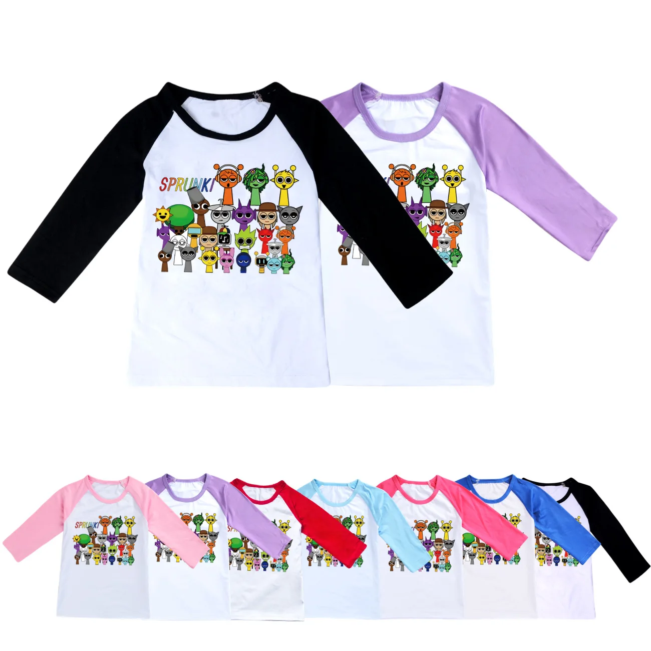 Hot Sprunki Incredibox music Kids song Casual T-Shirts Baby Girls Three Quareter Tops Boys Fashion Clothes Children's Clothing