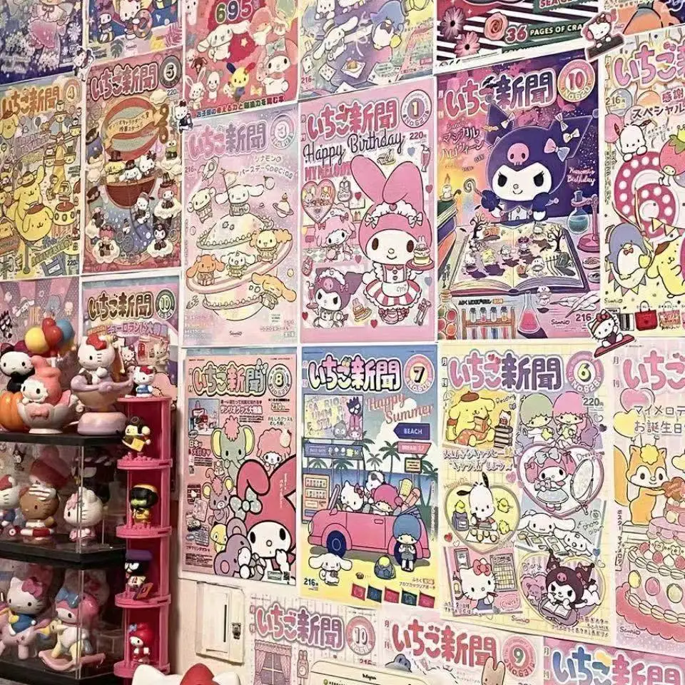 Bonito póster de Sanrio de dibujos animados de Anime, Cinnamoroll, Hello Kitty, Kuromi, lindo billete mensual, póster de revista, decoración de