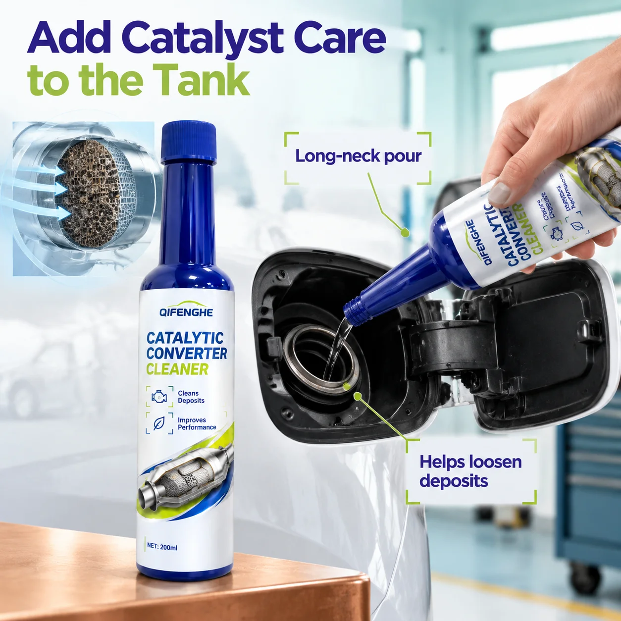 QIFENGHE Catalytic Converter Cleaner 55ml Exhaust System Cleaner for Petrol Cars