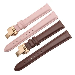 Watch Band Women's Genuine Leather Butterfly Clasp Simple No Grain Watch Bracelet White 12 13 14 15 16 17mm Women