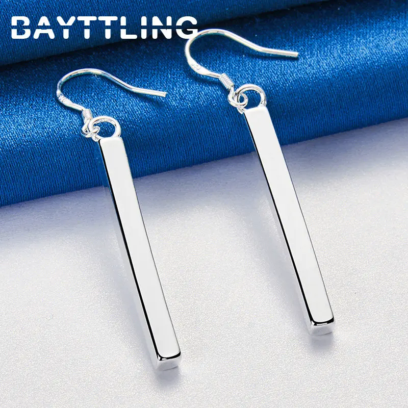 925 Sterling Silver Charm 65MM Long Geometric Pillar Drop Earrings For Men Women Fashion Wedding Gift Jewelry Accessories