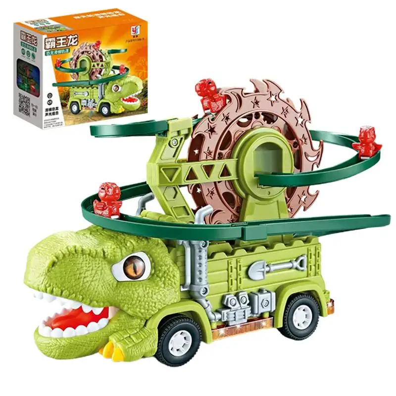 

Dinosaur Toys Race Track Dinosaur Climbing Railcar Construction Play Set Track Slide Toy Dinosaur Stair-Climbing Cartoon Race