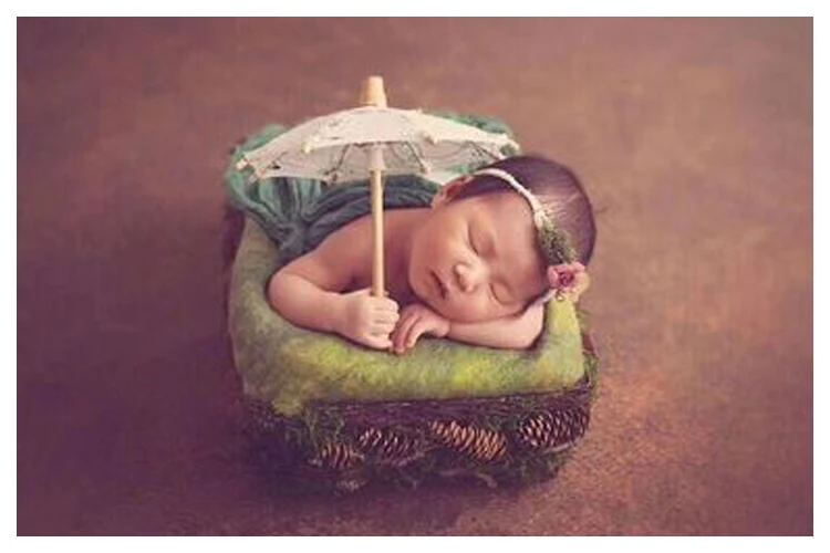 Newborn Full Moon Baby Photo Prop Retro Mini Lace Umbrella Decoration Ornament disfraz bebes  bebê  한국 아기옷  백일