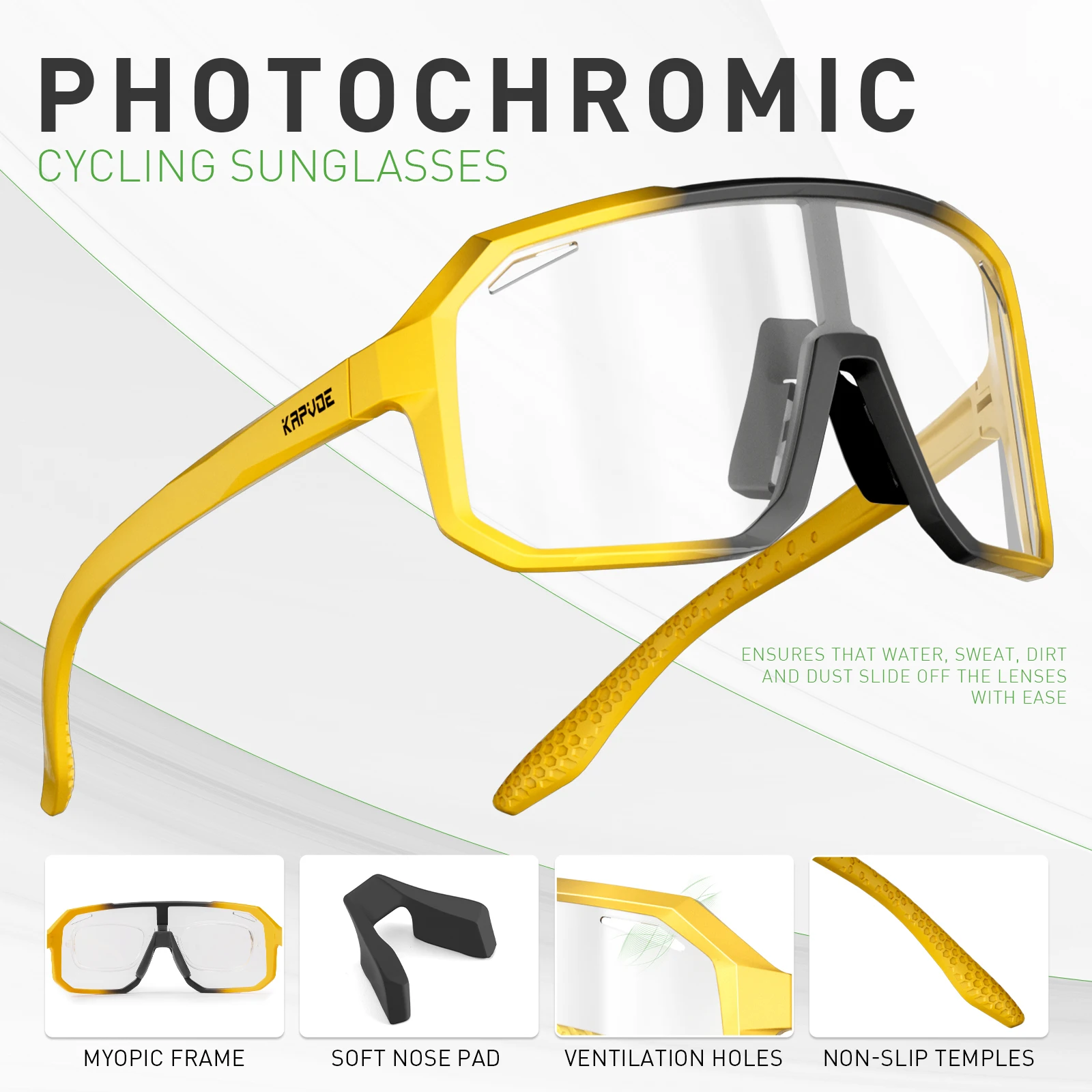 AliExpress kapvoe Kapvoe Men's Photochromic Sports Sunglasses Polarized Cycling Glasses Bike Eyewear for MTB Cycling UV400 Outdoor Bicycle Glasses