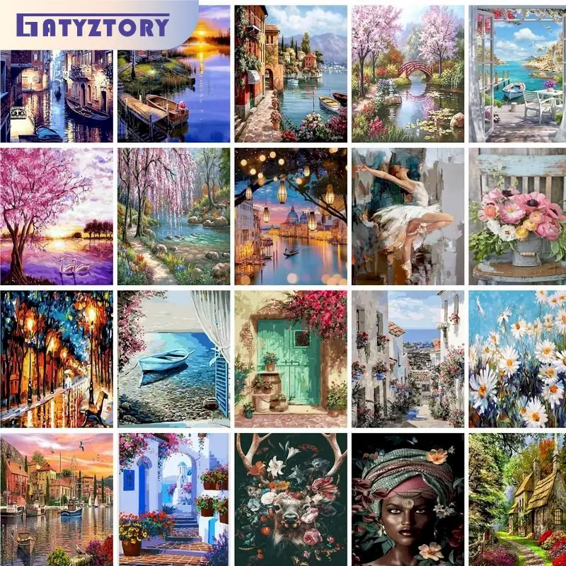 GATYZTORY 40×50CM DIY Painting By Numbers Landscape Picture Colouring Zero Basis HandPainted Oil Painting Unique Gift Home Decor