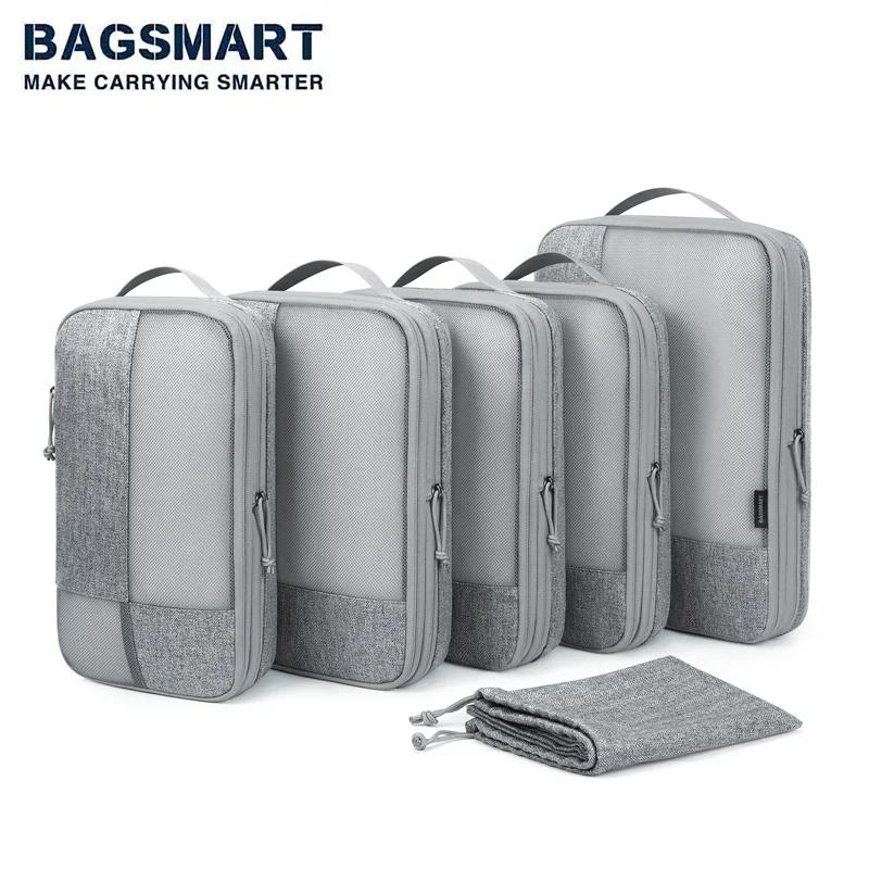 BAGSMART Compression Packing Cubes 6 Set Travel Organizers for Luggage Compressed Organizers  Suitcase Organizers with Shoe Bags