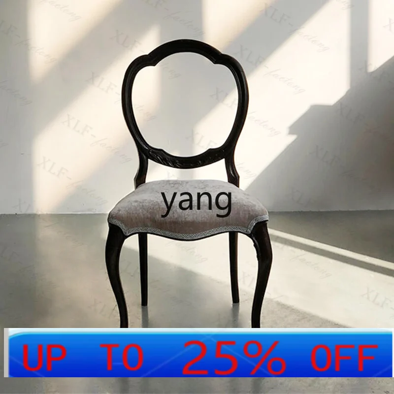 LMM French solid wood dining chair, fabric book chair, dressing chair, nostalgic computer chair
