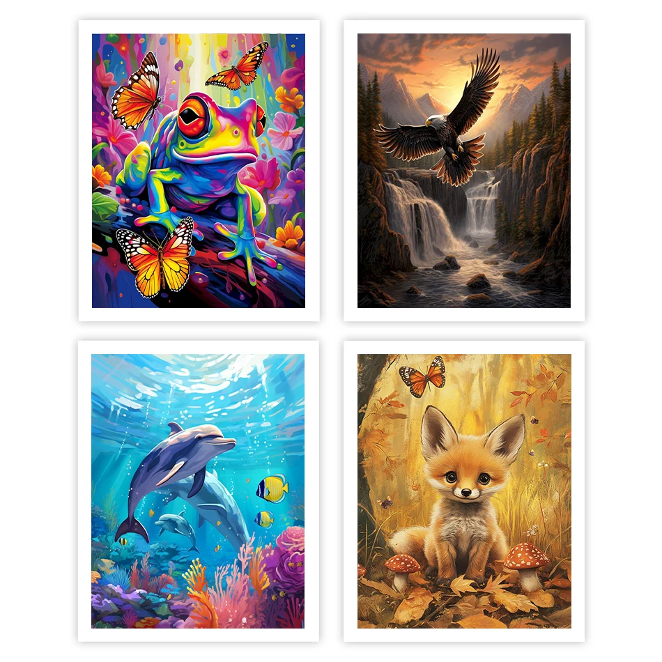 

GATYZTORY Painting By Numbers New Forest animals Frog Eagle Fox Dolphin Handmade Acrylic Paints Paint Kit On Canvas Drawing Kits