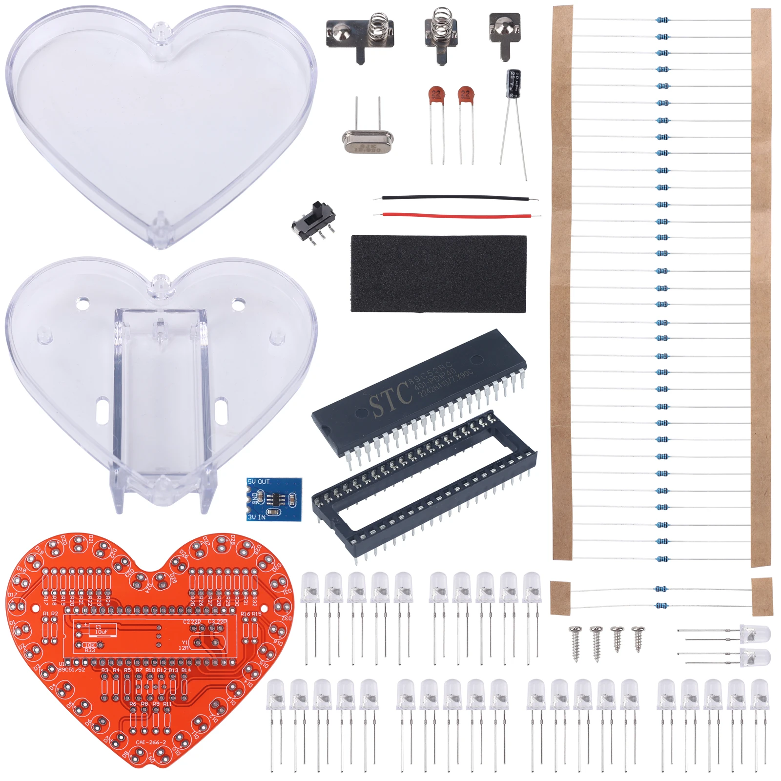 DIY Electronic Soldering Kit RGB LED Heart-shaped Flashing Lamp Without Battery DC 3V for Students Teaching