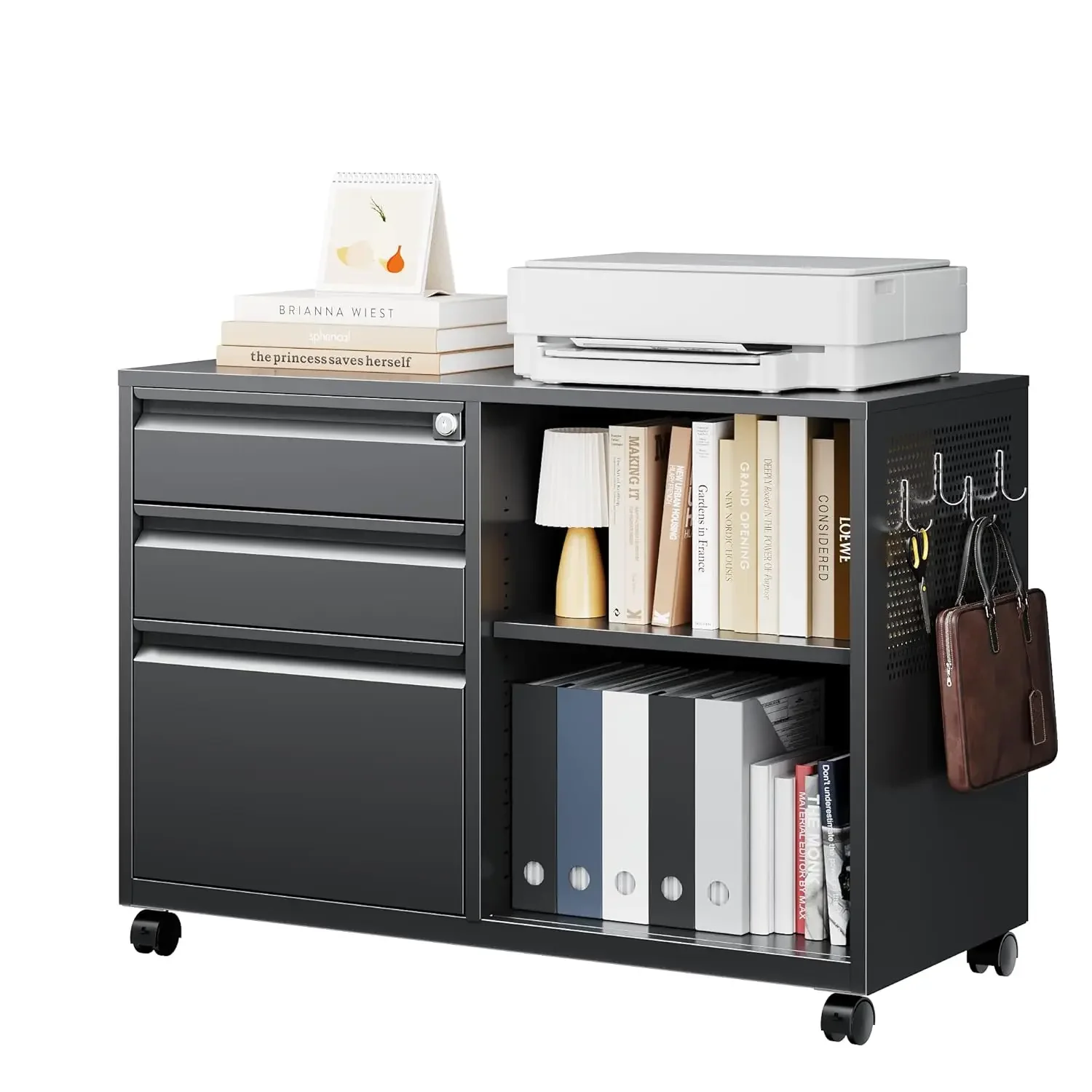 

Мобильный металлический шкаф для документов с 3 выдвижными ящиками и замком, на колесиках, для принтера, для домашнего офиса, для хранения, на заказ