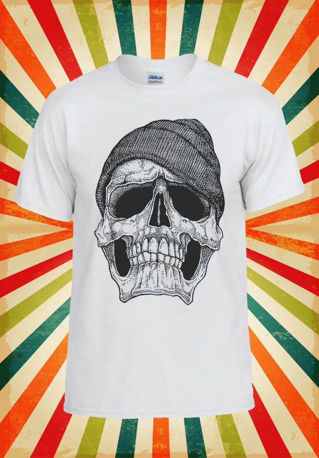 Skull With Beanie Hat Style Vintage Vest T Shirt 316