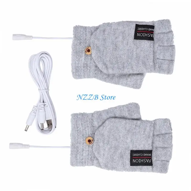 T21F قفازات شتوية للجنسين بمنفذ USB قابلة للتحويل نصف وكامل الأصابع للبالغين