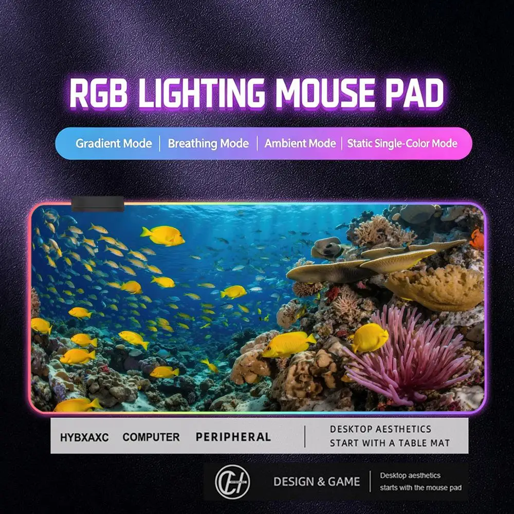 

400X900MM HYBXAXC Mouse Pad RGB Gaming Mouse Pad Desk Mat HD Gamer Large LED Light XXL Underwater World RGB Mouse Pad