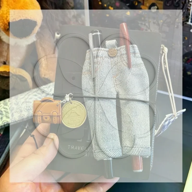 Vintage Mini Denim Pants Pen Clip Cute Jeans Shape Organizer with Keyring for Teen Student School Supplies