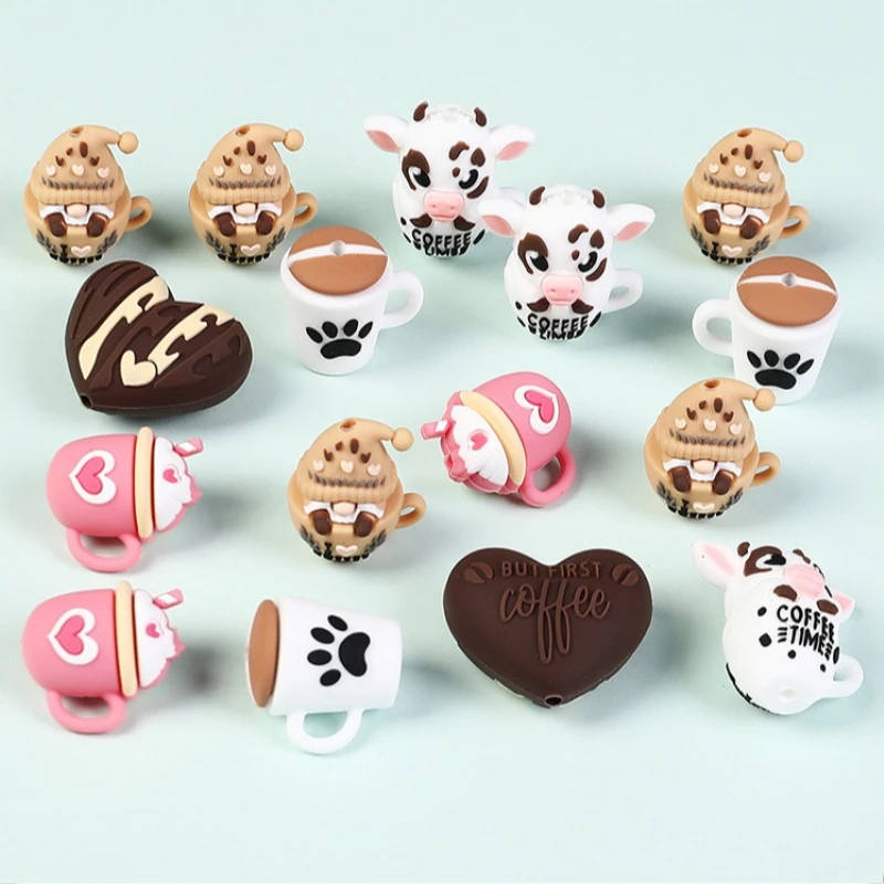 20/50Pcs 3D Silicone Beads Food Grade Cartoon Focal Beads For Jewelry Making DIY Pen KeyChain Accessories Baby Silicone Beads