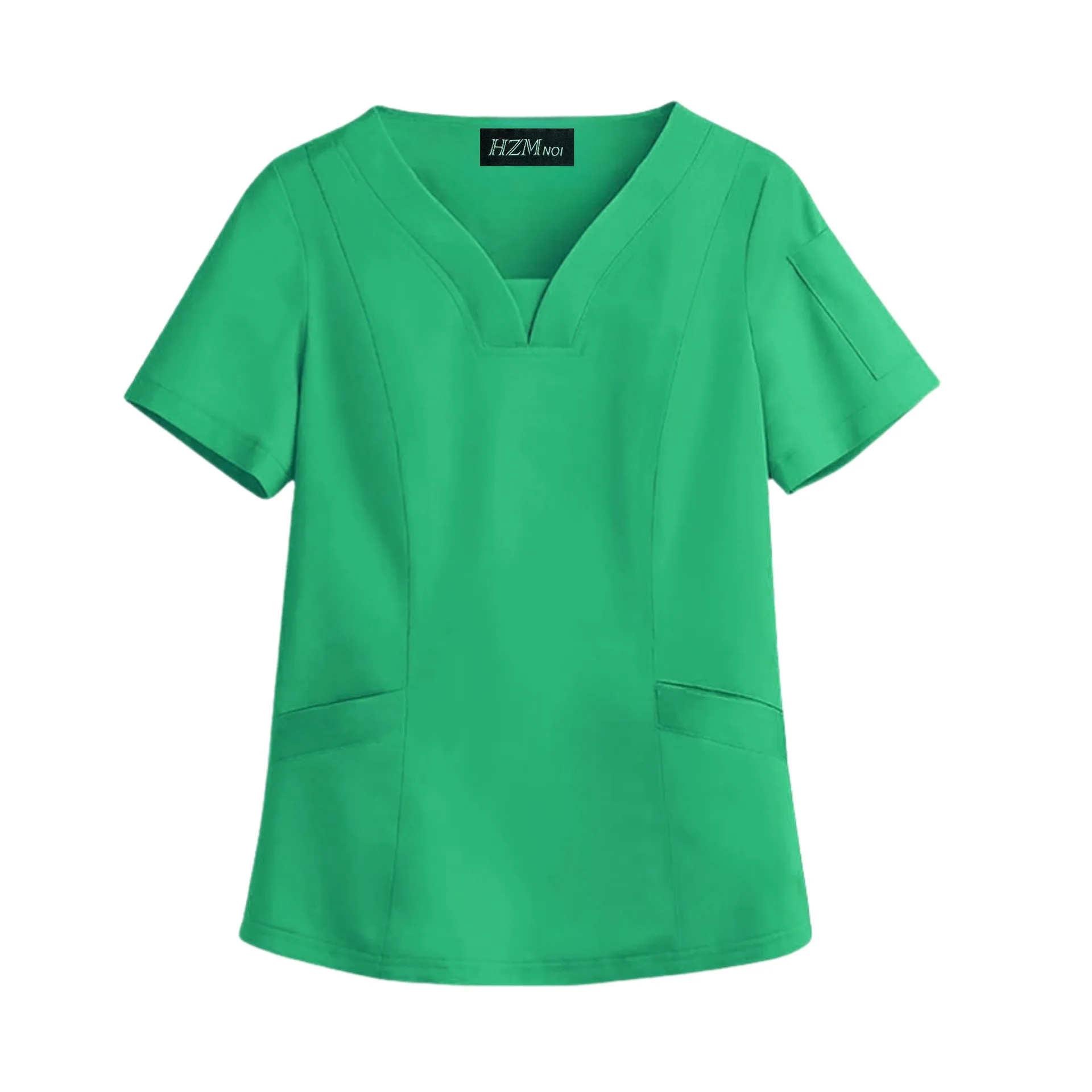 V-neck Scrub Top for Women Joggers Nurse Uniforms Women Solid Color Scrub Tops Pet Hospital Uniform Top Surgical Gown Pocket