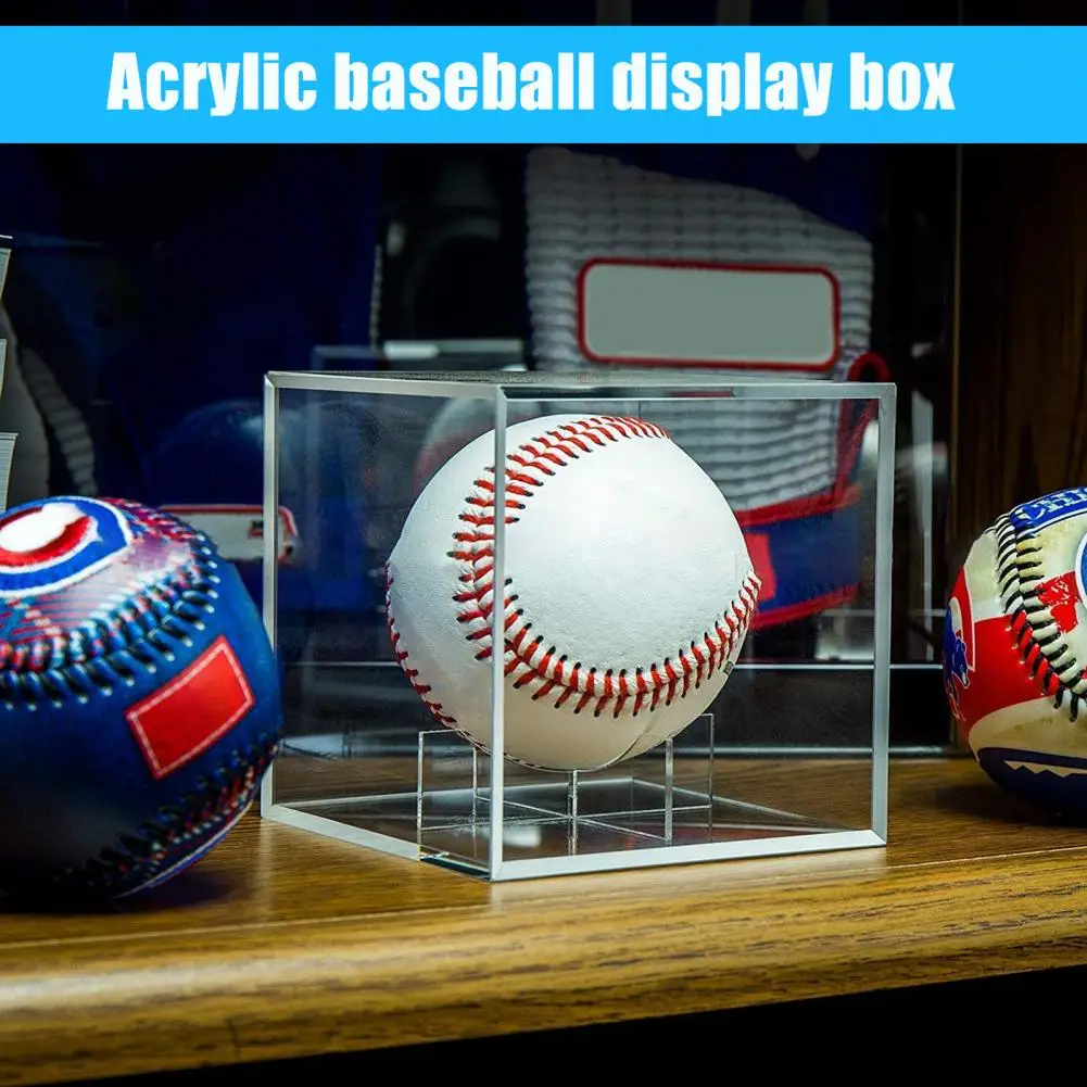 2Pcs Acrylic Baseball Display Case Transparent Cube Mini Baseball Holder Golf Tennis Billiard Display Storage Box