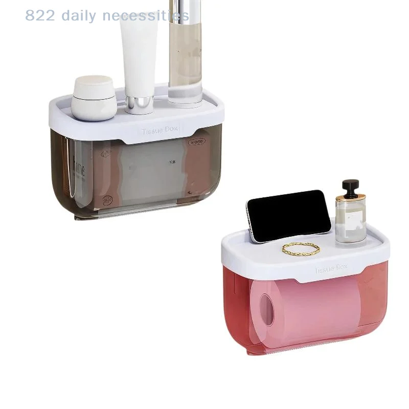 convenientWall Mounted Tissue Box Waterproof Anti Drop Top Storage Shelf for Bathroom Kitchen Studio Office Rest Area