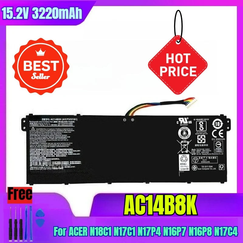 

Аккумуляторы для ноутбуков 15,2 В, 3220 мАч AC14B8K для ACER N18C1 N17C1 N17P4 N16P7 N16P8 N17C4