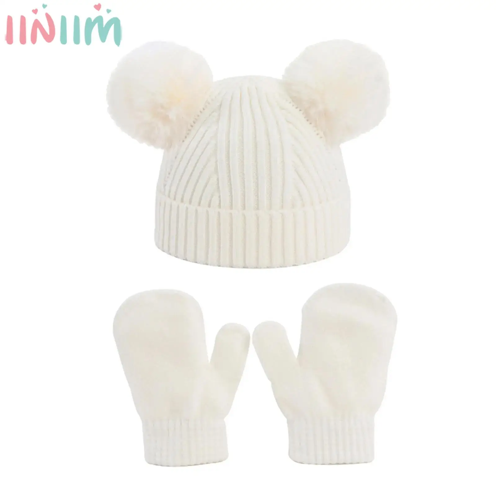 Baby Boy Girl Cute Knit Hat Mitten Set Warm Cap with Gloves Autumn Winter Costume Accessories Baptism Birthday Baby Shower Gift