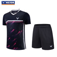 Victor 2024 Men's and Women's Color Blocked Versatile Badminton Jacket Sweat Absorbing Quick Drying Short Sleeved T-shirt