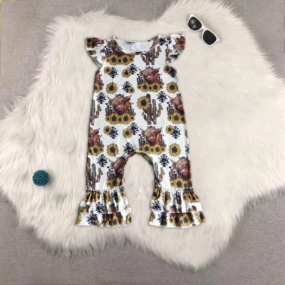 

Baby girls cow sunflower rompers