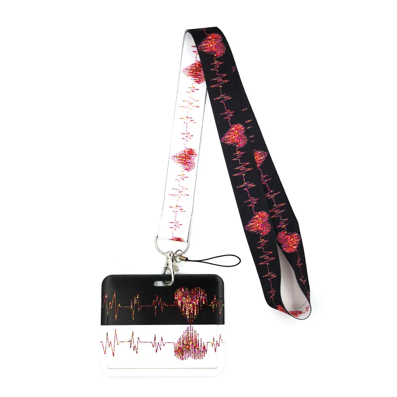 

Medical Electrocardiogram Heart Art Lanyard Keys Phone Holder Neck Strap With Keyring ID DIY Animal webbings ribbons Hang Rope