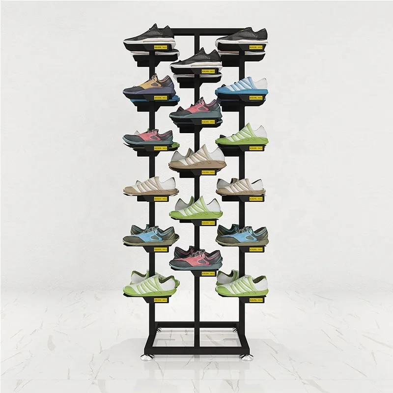 custom.High Quality Sports Shoes Store Display Shelving Non slip Base Double Sided Shoe Shelf  Metal Display Rack Display Sh