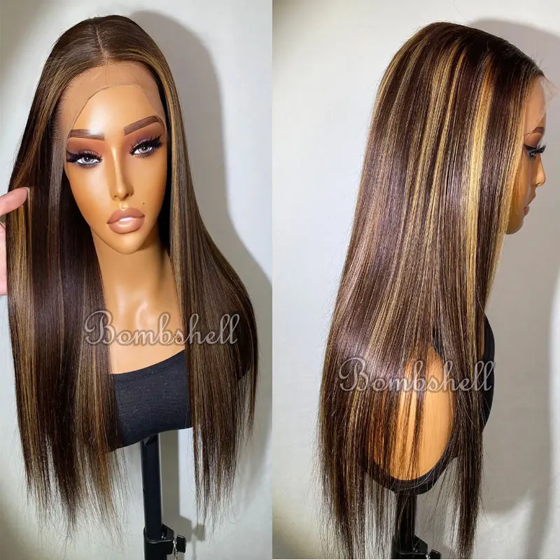 Bombshell Highlight Blonde Rechte Synthetische 13X4 Lace Front Pruiken Glueles Hoge Kwaliteit Hittebestendige Vezel Haar Voor Vrouwen Pruiken