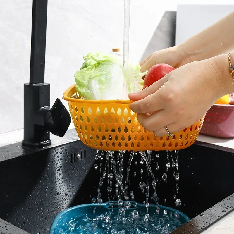 2in1 Double Layer Drain Baskets Storage Basket Multifunctional Wash & Drainer Basket Draining Fruit Tray Kitchen Drain Basket