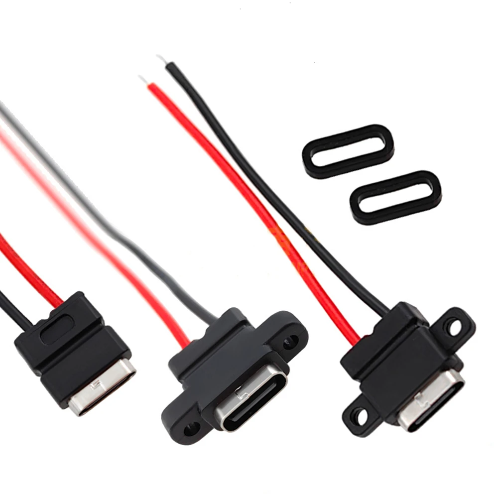 2/5/10pcs USB-C High Current Charging Socket With Rubber Ring 2Pin 4Pin Straight ear Side Ear Type C Waterproof Female Connector