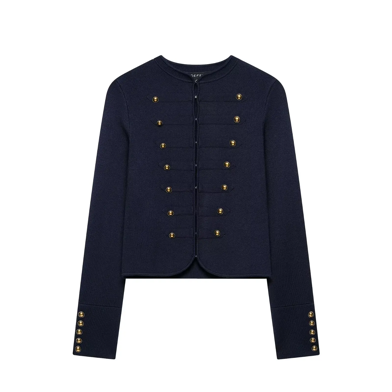 HH Elegante Damen-Strickjacke im Militärstil mit Goldknöpfen, Kurze Strickjacke für Frühling und Herbst, Business-Casual Büro-Abschlussfeier-Oberbekleidung – Detail 2
