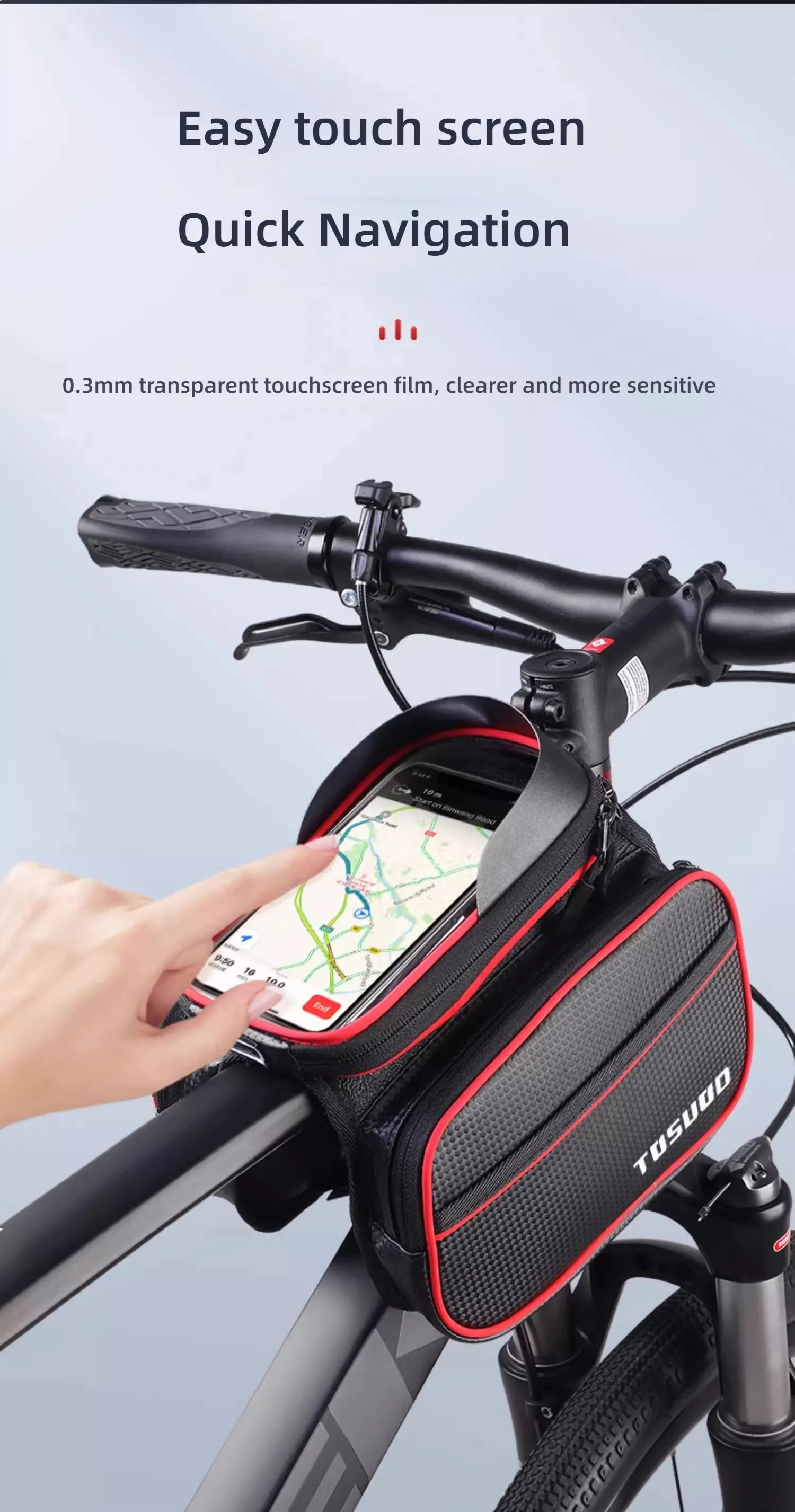 TOSUOD Mountainbike Tasche Vorne Lenker Tasche Regendicht 6,2 zoll Handy Fall Fahrrad Oberrohr Tasche Radfahren Zubehör – Detail 2