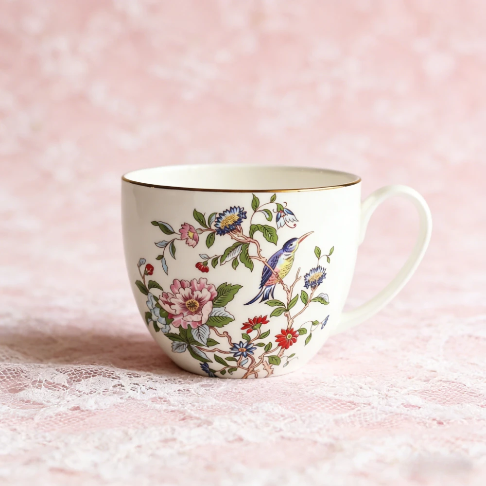 750ml-25オンス-ボーンチャイナ-マグカップ-セラミックカップ-コーヒー、牛乳、シリアル、紅茶、インスタントラーメン用-クリエイティブなバラと鳥の花柄-dec434